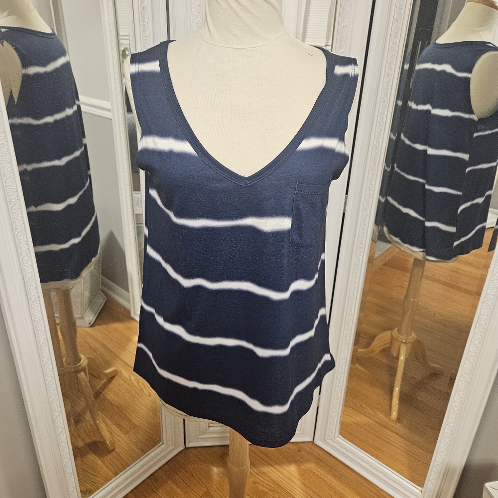 SHEIN Striped Navy and White Pocket Tank Top Size M